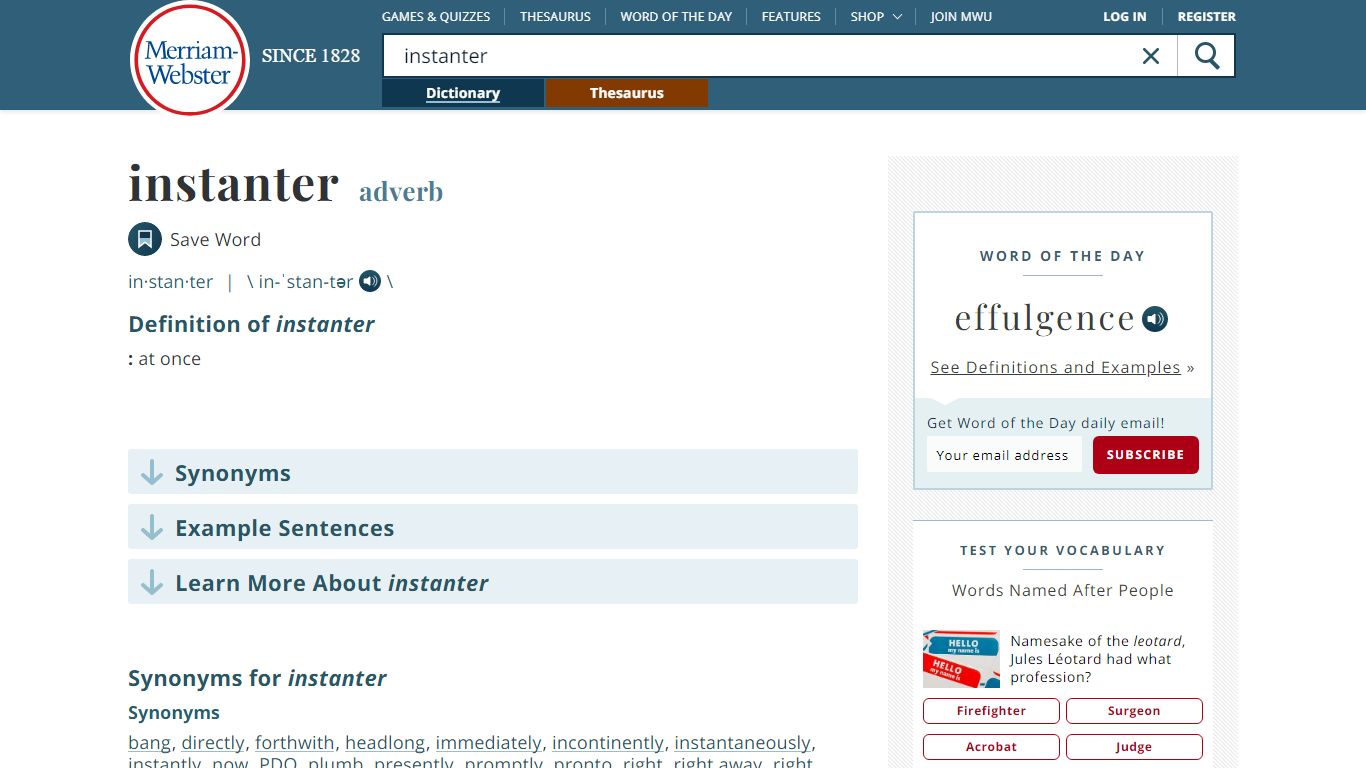 Instanter Definition & Meaning - Merriam-Webster